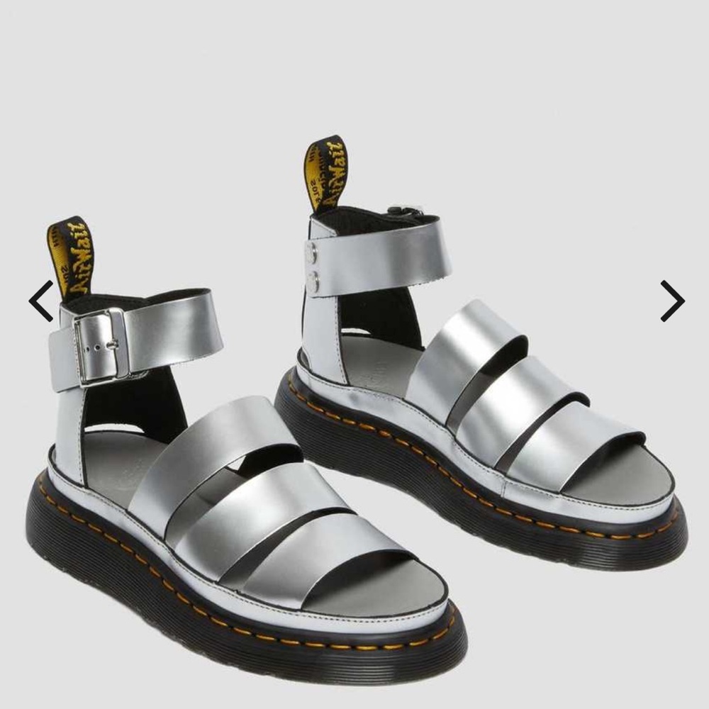 - Dr. Martens Clarissa II Silver Metallic Leather Sandals